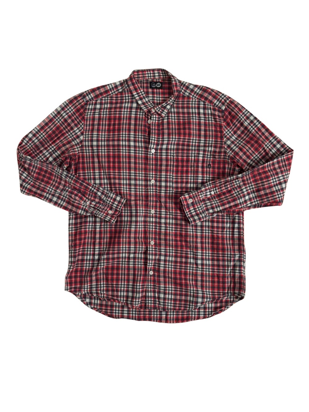 Cheap Monday Red Plaid Button-Down Shirt - Casual Long Sleeve